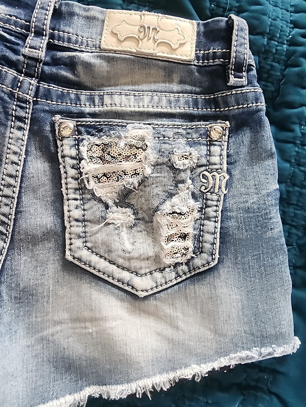 Miss Me Denim Shorts with Sequin Pocket Size 26